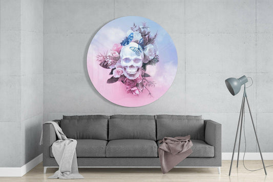 Pastel Butterfly Floral Skull Glass Wall Art