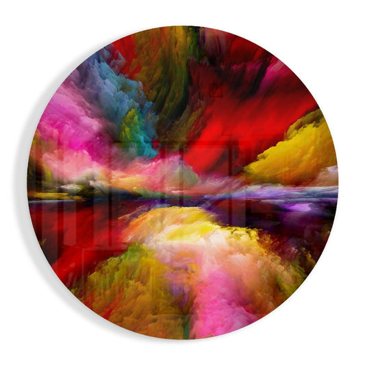 Crimson Rainbow Smoke Round Glass Wall Art