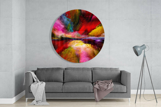 Crimson Rainbow Smoke Round Glass Wall Art