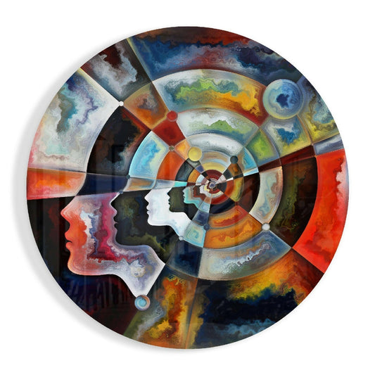 Round Radial Marbled Faces Mandala Glass Wall Art