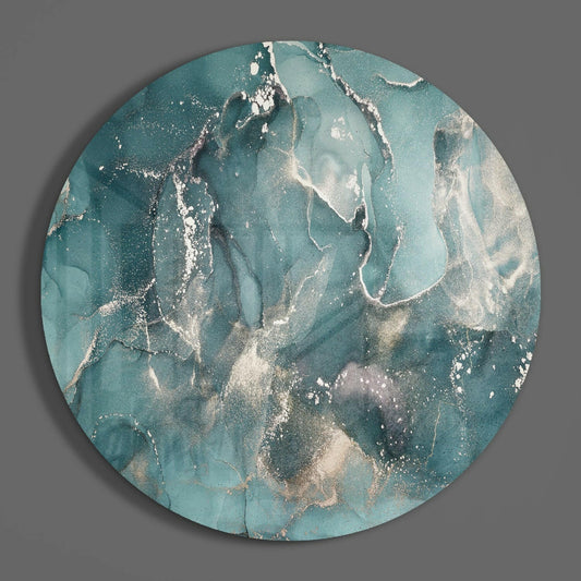 Teal Green Gold Marble Glass Wall Art