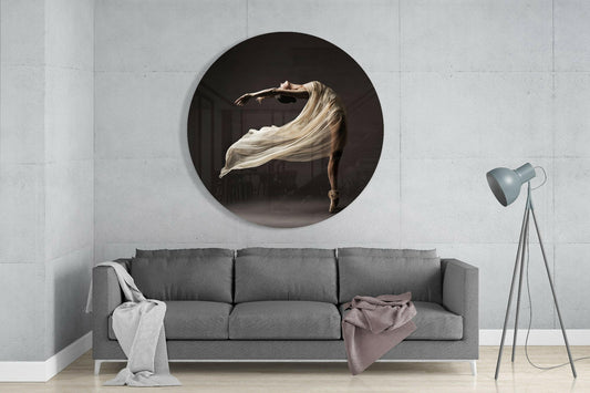 Arching Ballerina Cream Silk Veil Glass Wall Art
