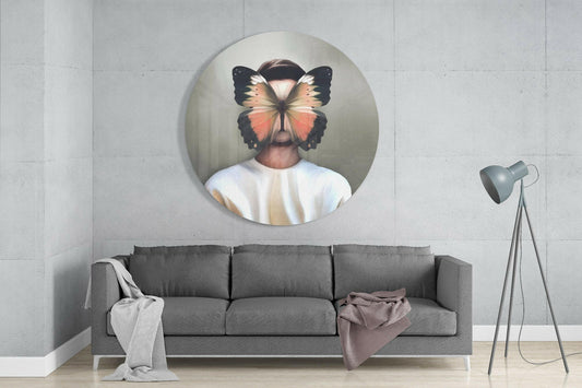 Round Butterfly Face Pastel Portrait Glass Wall Art