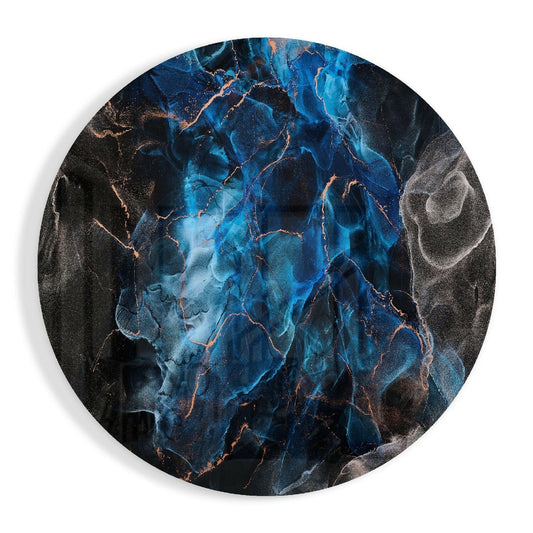 Deep Blue Marble Copper Veins Glass Wall Art