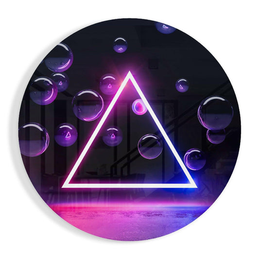 Neon Triangle Floating Purple Orbs Glass Wall Art