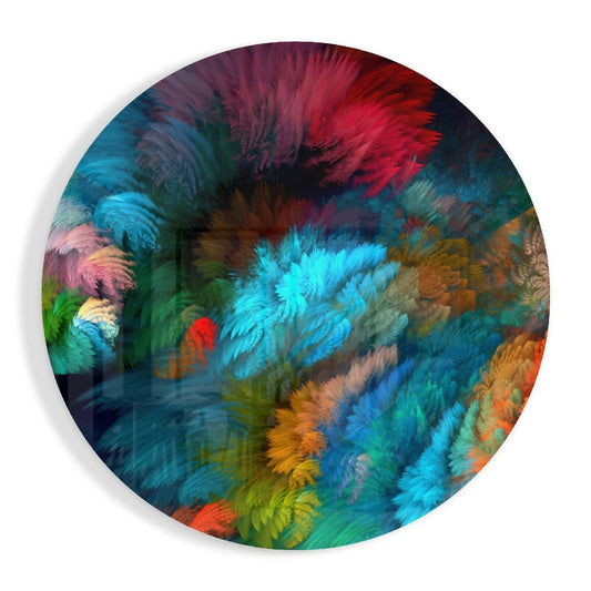 Dark Rainbow Feather Round Glass Wall Art