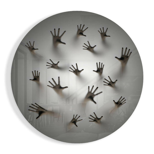 Round Ghost Hands Behind Screen Glass Wall Art