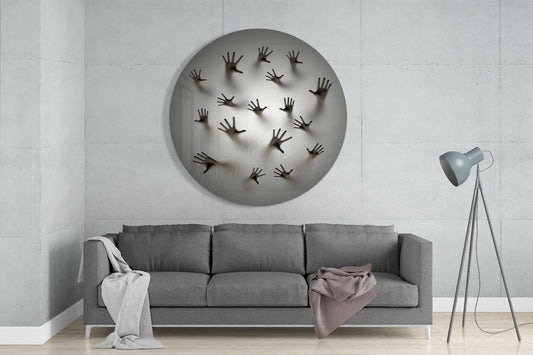 Round Ghost Hands Behind Screen Glass Wall Art