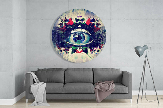 Round Geometric Mosaic Blue Eye Glass Wall Art