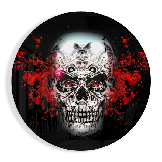 Crimson Eyes Sugar Skull Glass Wall Art