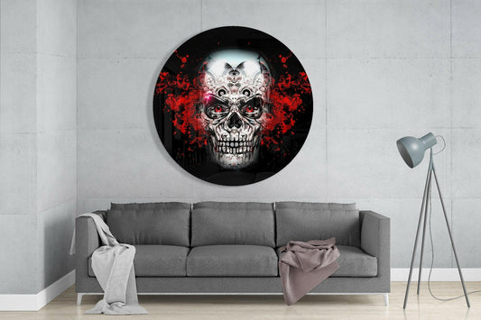 Crimson Eyes Sugar Skull Glass Wall Art