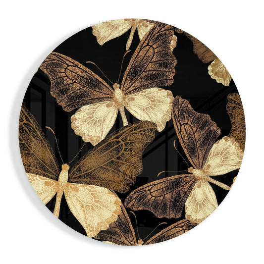 Round Gold Butterfly Swarm Glass Wall Art