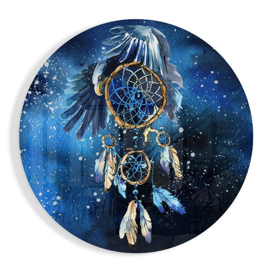 Eagle Dreamcatcher Blue Cosmos Glass Wall Art