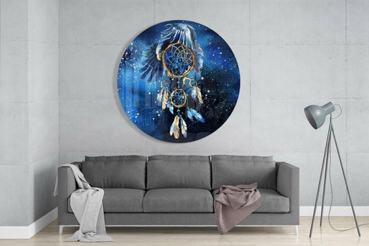 Eagle Dreamcatcher Blue Cosmos Glass Wall Art