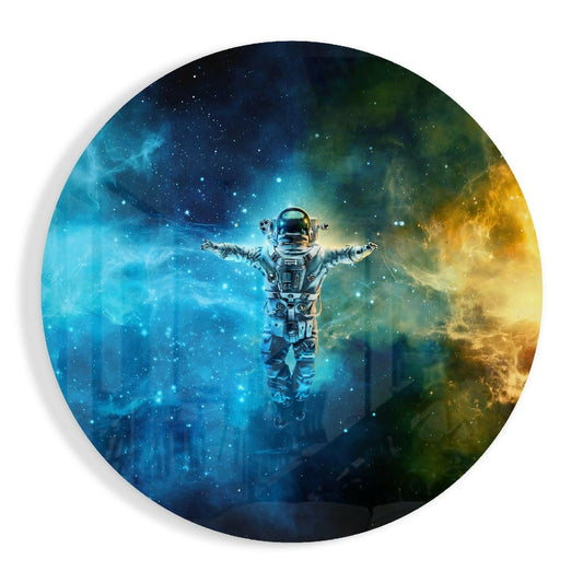 Teal Gold Cosmos Astronaut Glass Wall Art