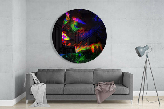 Round Neon Powder Burst Profile Glass Wall Art
