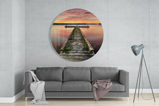 Orange Dawn Mossy Jetty Platform Glass Wall Art