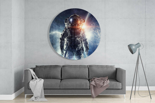 Moonrise Astronaut Portrait Glass Wall Art
