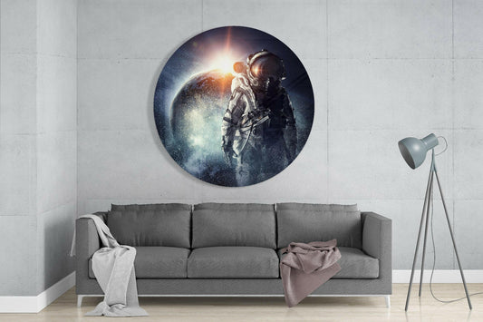 Planet Gazing Astronaut Glass Wall Art