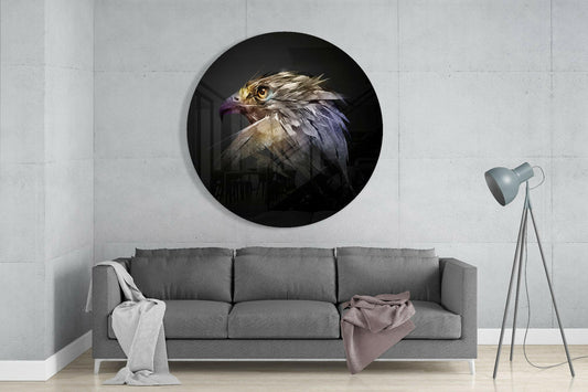 Charcoal Round Shattered Falcon Glass Wall Art