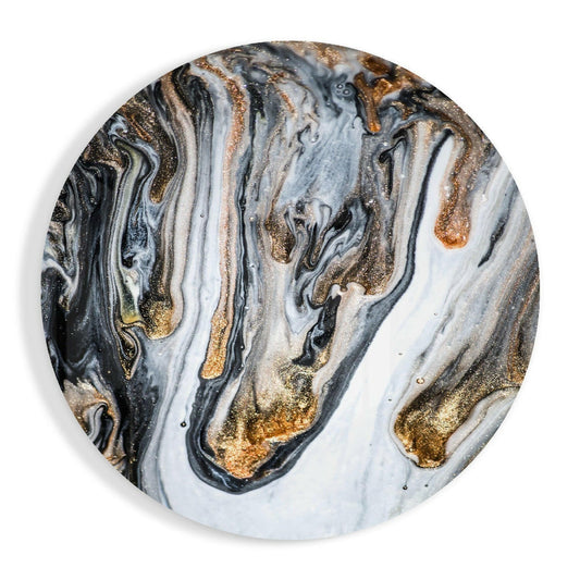 Round Gold Drip Black Marble Glass Wall Art