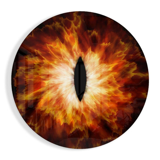Blazing Amber Eye Explosion Glass Wall Art