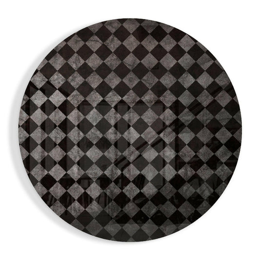 Charcoal Gray Distressed Checker Glass Wall Art