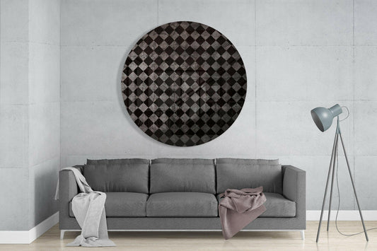 Charcoal Gray Distressed Checker Glass Wall Art