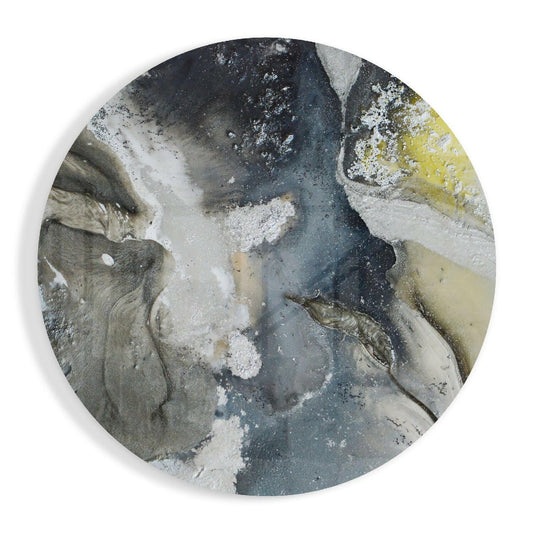 Round Slate Gray And Yellow Marble Glass Wall Art