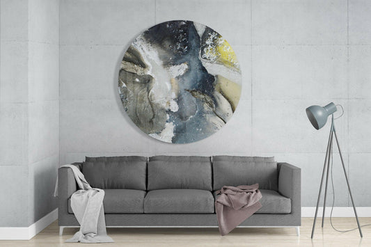 Round Slate Gray And Yellow Marble Glass Wall Art