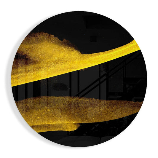 Gold Diagonal Bands On Black Glass Wall Art