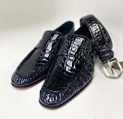 C Collection Crocodile Leather Loafer - Black Otarealm