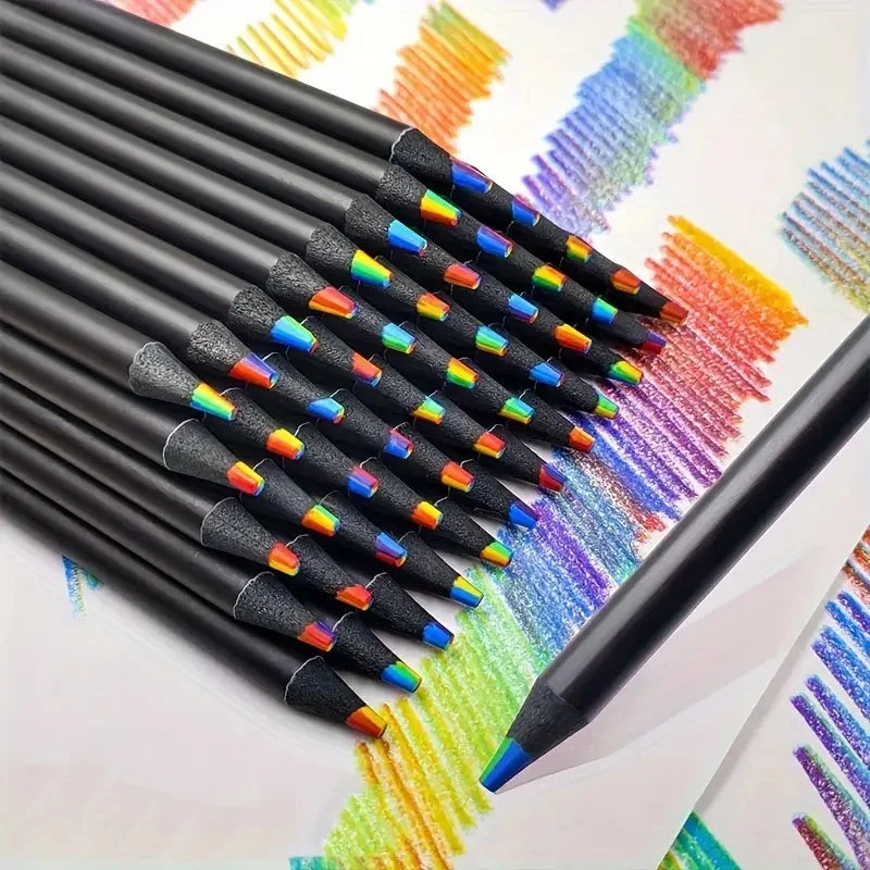 10 PCS Rainbow Pencil Colorful Pencil 7-Color Wood Colorful Black Wood Painting