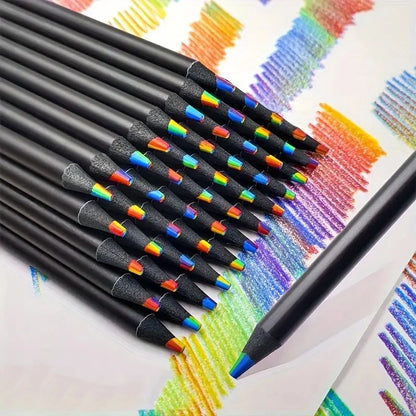 10 PCS Rainbow Pencil Colorful Pencil 7-Color Wood Colorful Black Wood Painting
