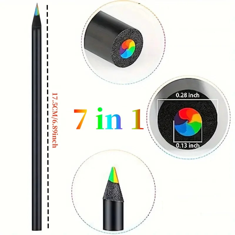 10 PCS Rainbow Pencil Colorful Pencil 7-Color Wood Colorful Black Wood Painting
