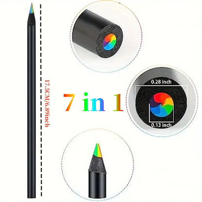 10 PCS Rainbow Pencil Colorful Pencil 7-Color Wood Colorful Black Wood Painting