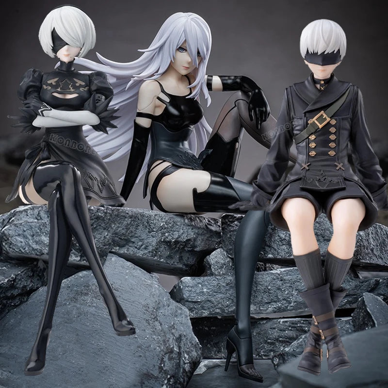 NieR:Automata Action Figures - YoRHa No.2 Type B (2B), 9S, and A2 - 15 CM Collectible Figurines