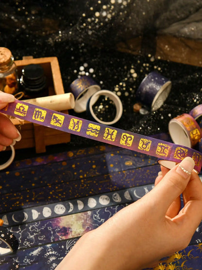 20 Rolls Galaxy Washi Tape Set – Starry Sky & Planet Designs with Gold & Silver Foil Design for Scrapbooking, Journals & DIY Crafts