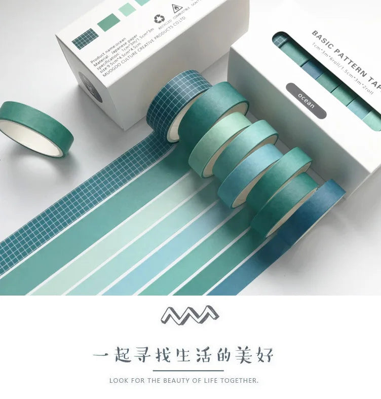 Pure Color Washi Tape Set – 8 Rolls per Box for Scrapbooking, Journals & School Supplies