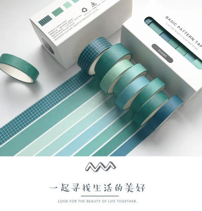 Pure Color Washi Tape Set – 8 Rolls per Box for Scrapbooking, Journals & School Supplies