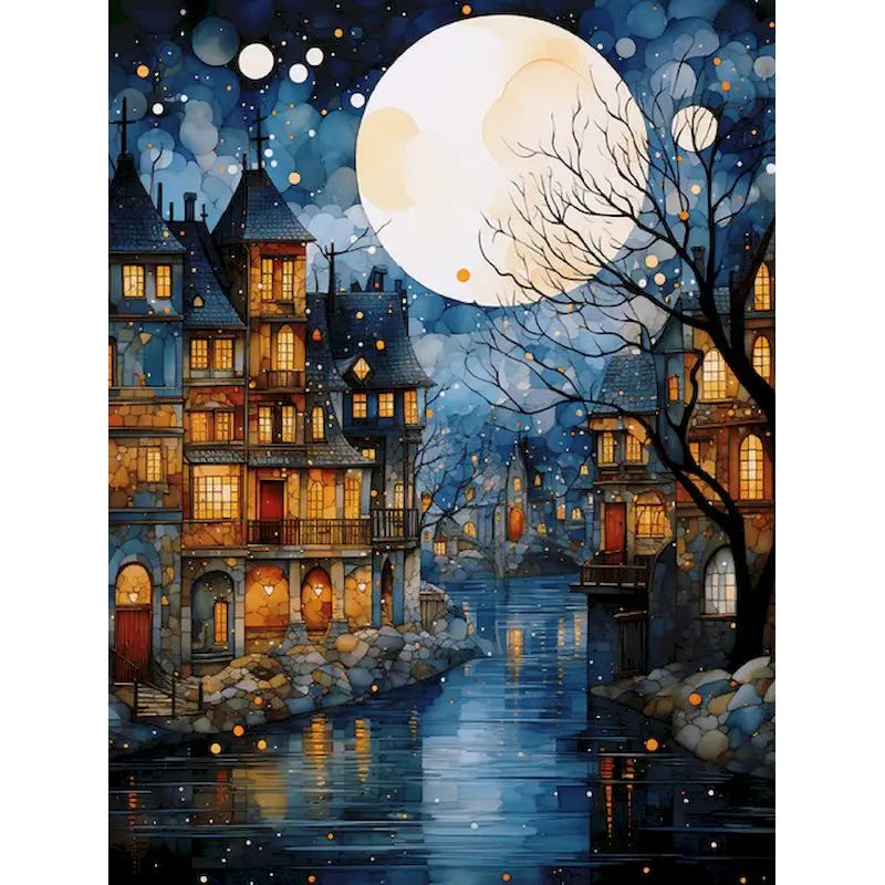 City Landscape Paint by Numbers Kit – DIY Canvas Painting for Adults with Frame & Oil Colors