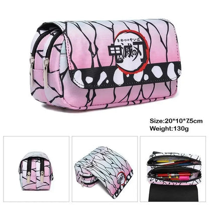 Anime Demon Slayer Pencil Case: Student Bilayer Storage Bag, Cartoon Pen Box, Cosplay Props Accessories