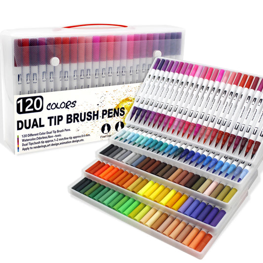Dual Tip Brush Art Marker Set – 12, 48, 120, or 132 Colors for Watercolor, Drawing & Manga Art