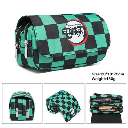 Anime Demon Slayer Pencil Case: Student Bilayer Storage Bag, Cartoon Pen Box, Cosplay Props Accessories