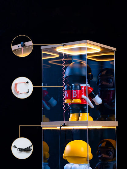 Acrylic Clear Display Case with Ring LED Lights for Action Figure Display