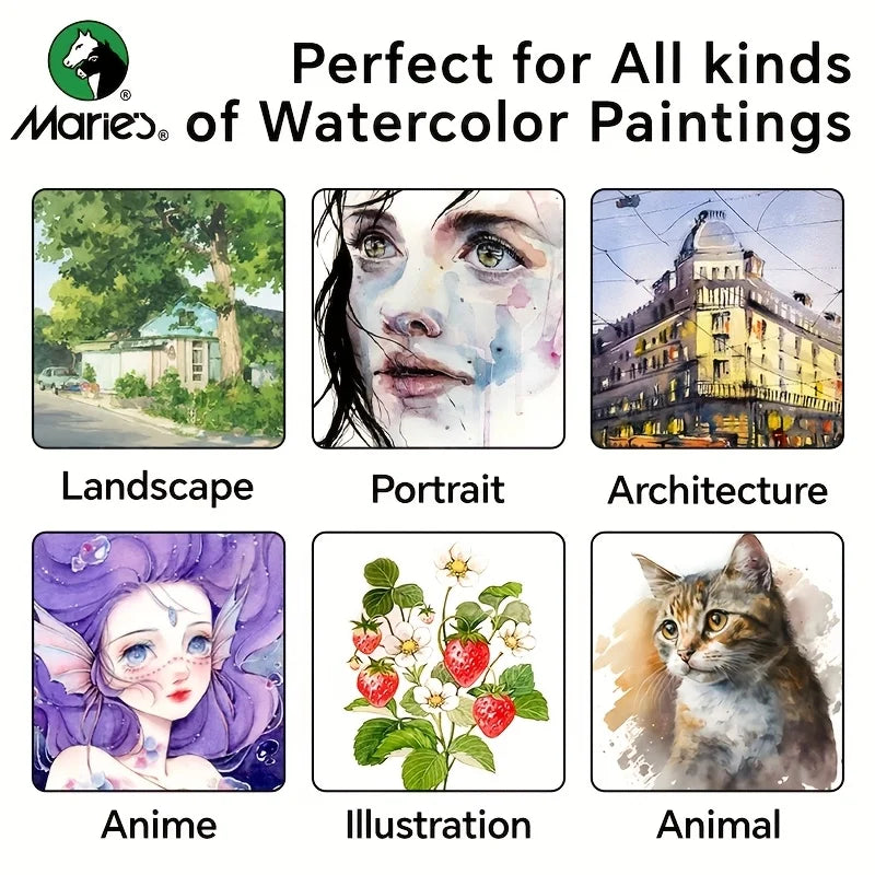 Watercolor Paint Set, 24 Colors 5ml/0.17oz Tubes, Intense Colors for Figure & Landscape