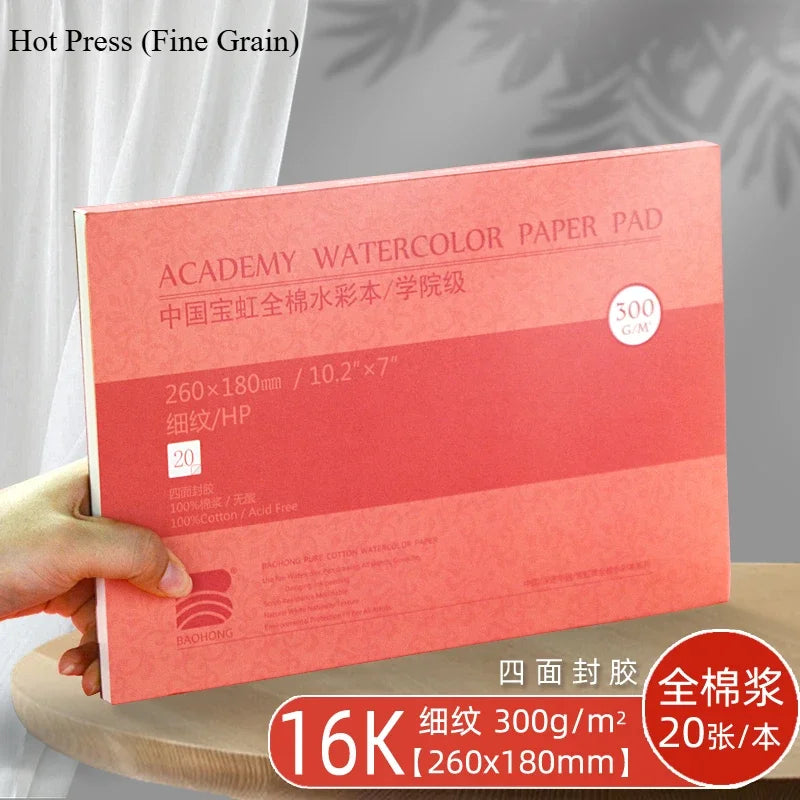 Premium Watercolor Paper Block – 20 Sheets, 300 GSM (140 LB) Acid-Free, Glue Bound for Wet & Dry Media