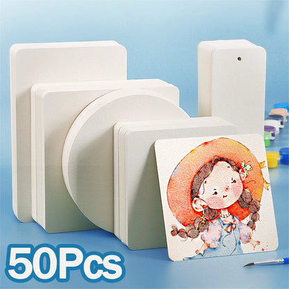 Blank Watercolor Paper Cards 50 PCS Portable Postcard 300g Square Round for Painting School Student Art Supplies