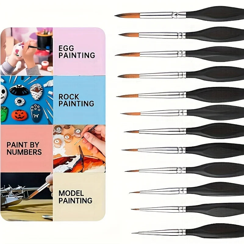 Precision Paint Brush Set for Fine Detail - Durable Miniature Brushes with Micro Tips 11 PCS