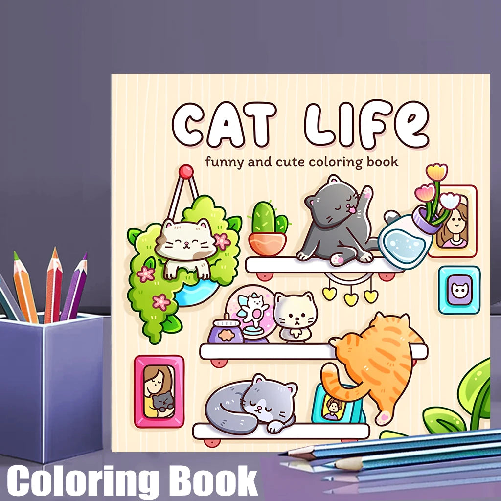 Cat’s Daily Life Coloring Book – 28 Pages of Relaxing Art for Adults | Perfect for Valetine's & Birthday Gifts